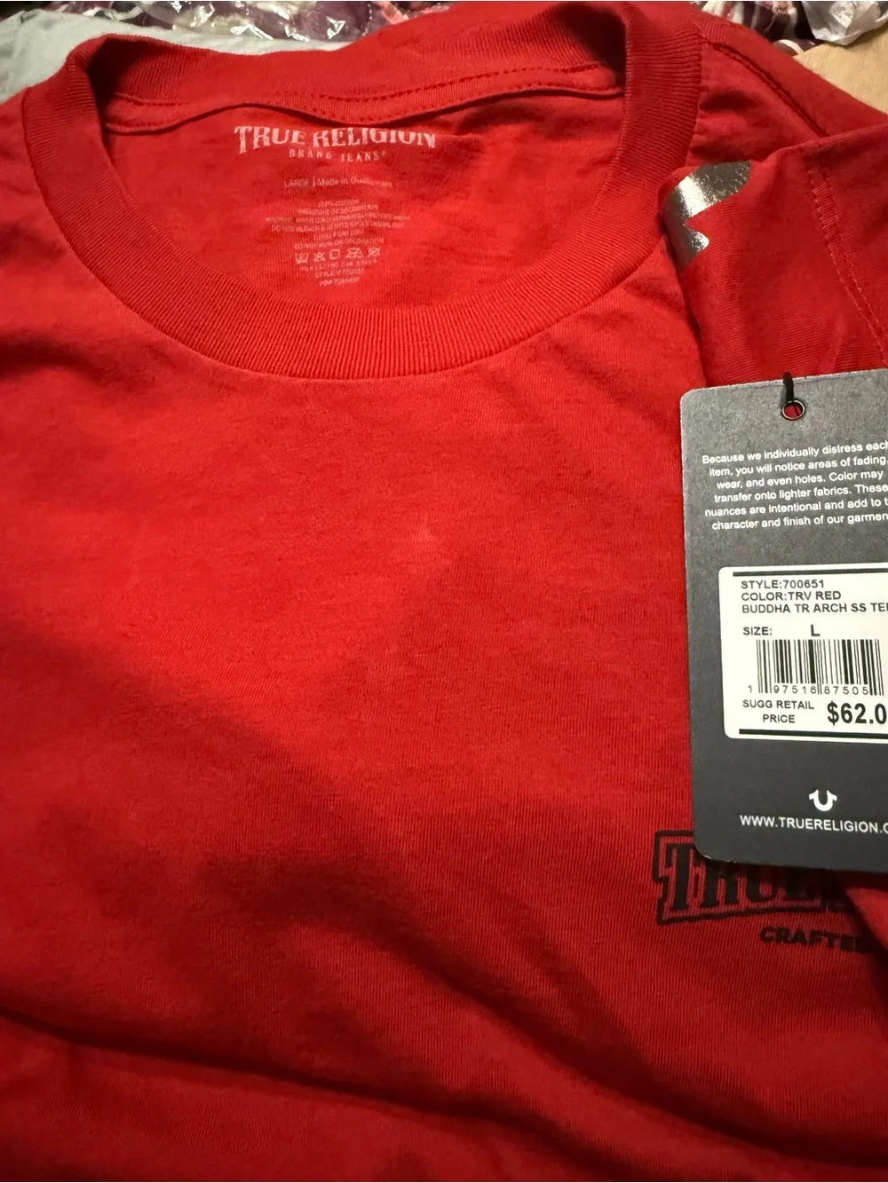 True Religion Red Graphic Tee with Metallic Accent
